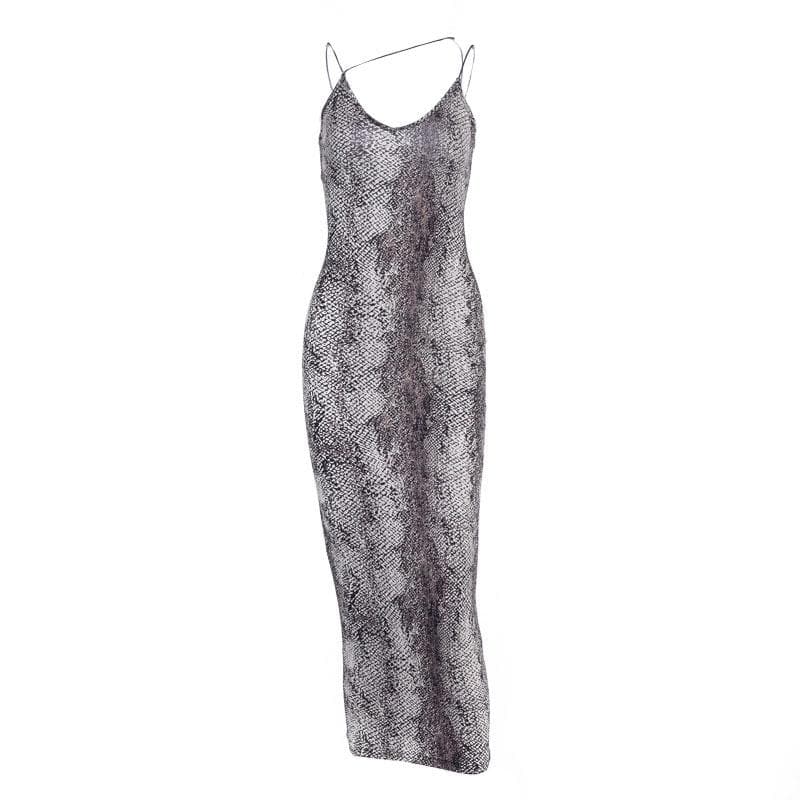 Print Contrast Spaghetti Strap U Neck Backless Midi Dress