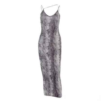 Print Contrast Spaghetti Strap U Neck Backless Midi Dress