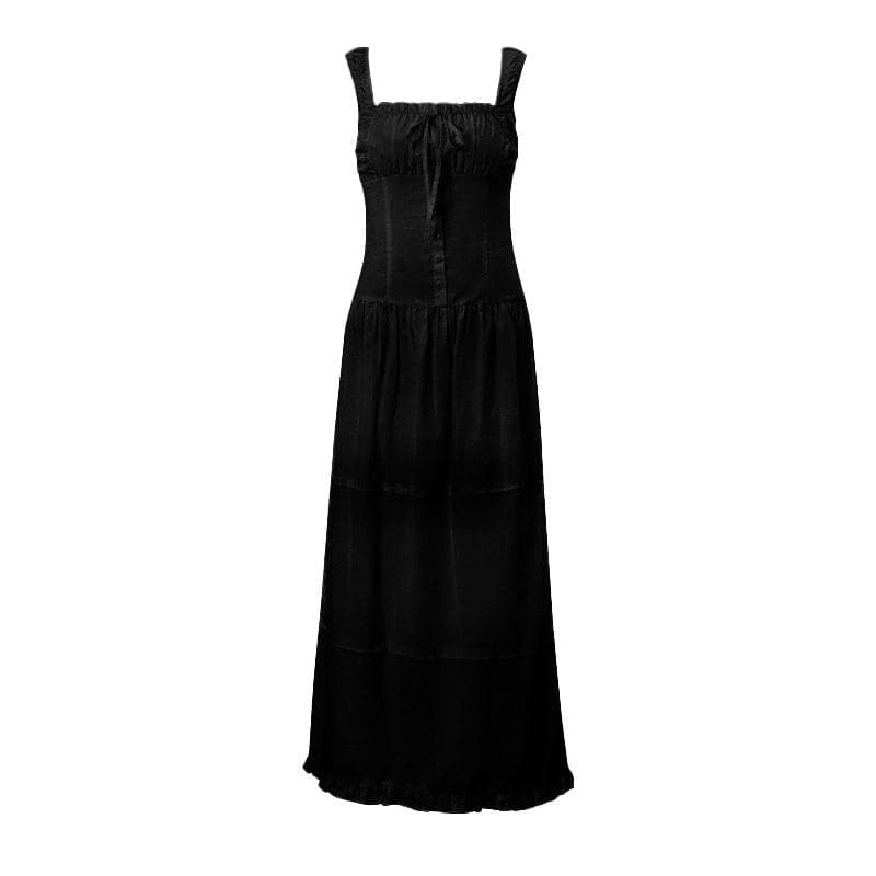 Square Neck Button Front Smocked Ruffle Tiered Milkmaid Maxi Dress