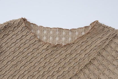 Textured Knit Crisscross Neck Long Sleeve Lettuce Hem Mini Dress
