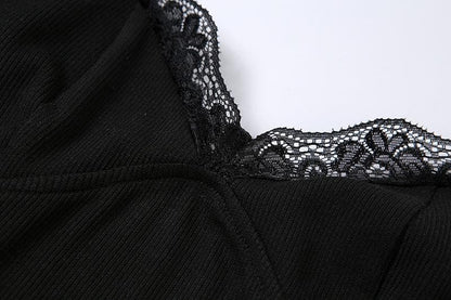 Lace Hem Sweetheart Spaghetti Strap Backless Cami Mini Dress