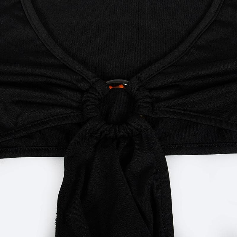 O-Ring Waist Cutout Deep V-Neck Long Sleeve Maxi Dress