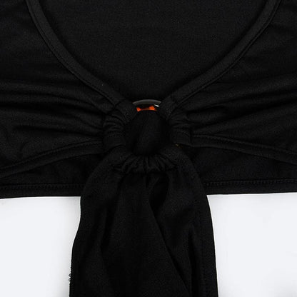 O-Ring Waist Cutout Deep V-Neck Long Sleeve Maxi Dress