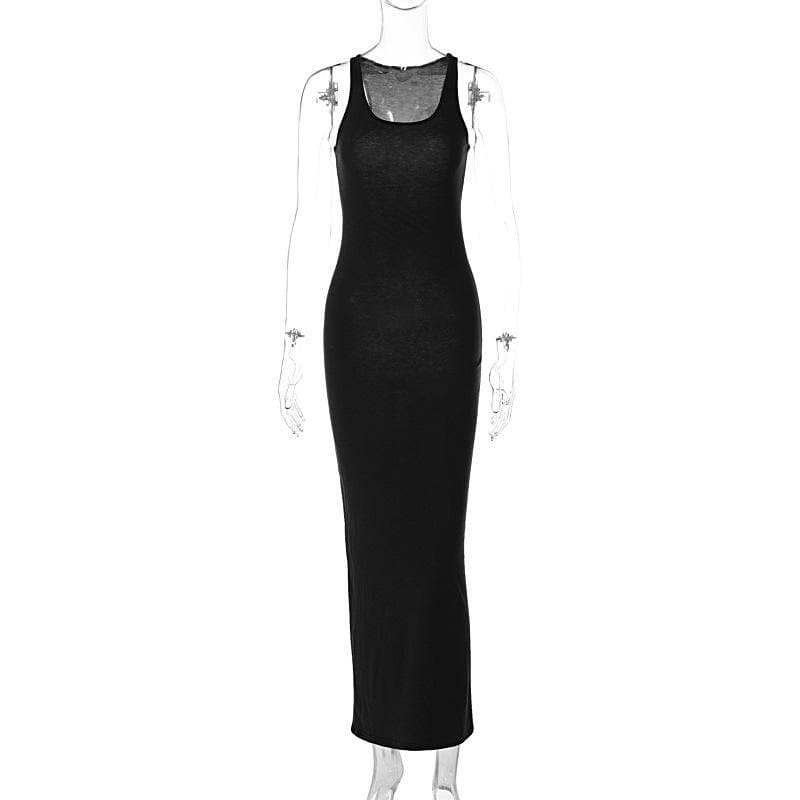 Scoop Neck Sleeveless Column Bodycon Maxi Dress