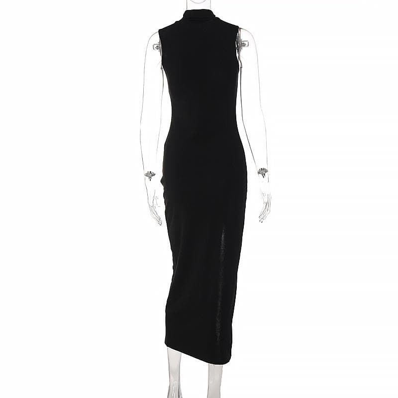High Neck Sleeveless Side Slit Bodycon Maxi Dress