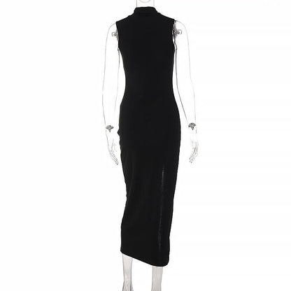 High Neck Sleeveless Side Slit Bodycon Maxi Dress