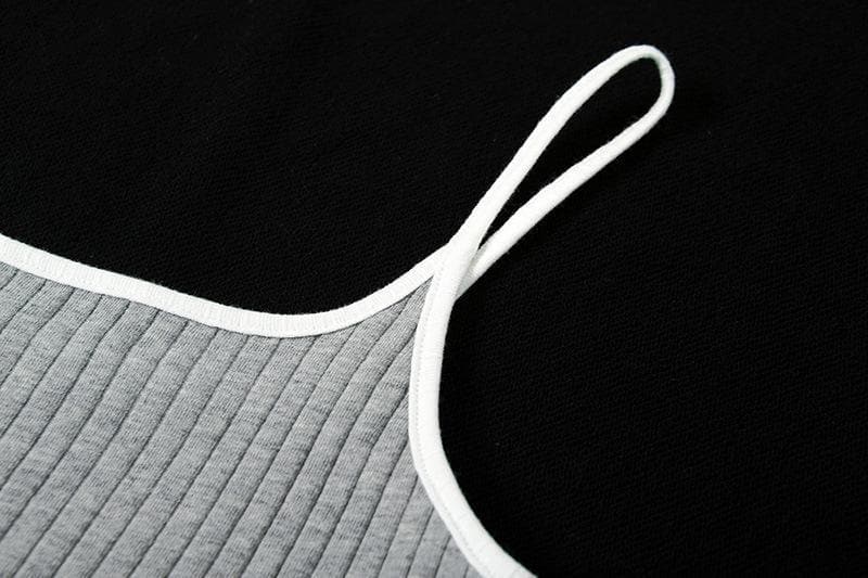 Ribbed Scoop Neck Contrast Trim Spaghetti Strap Midi Dress