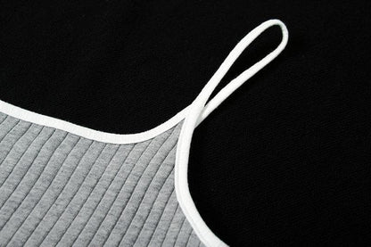Ribbed Scoop Neck Contrast Trim Spaghetti Strap Midi Dress