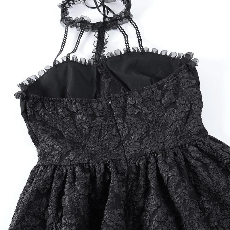 Halter Jacquard Lace Up Milkmaid Collar Crescent Charm Mini Dress