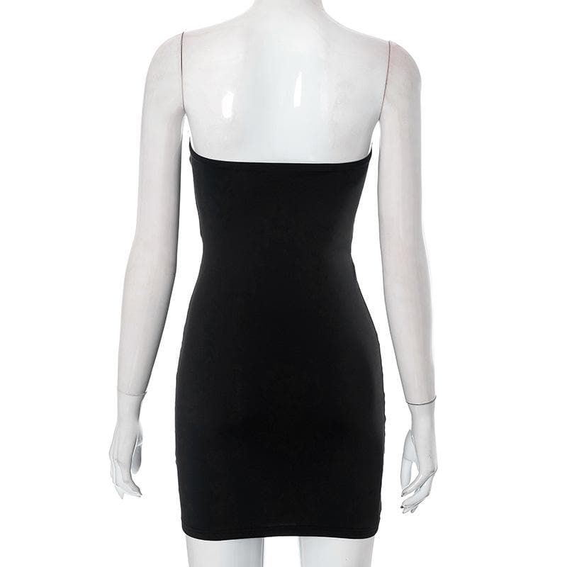 Strapless Bow Trim Midriff Cutout Bodycon Mini Dress