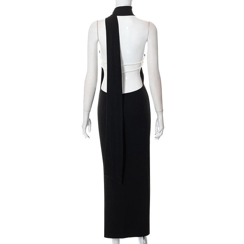 One Shoulder Choker Neck Column Bodycon Maxi Dress