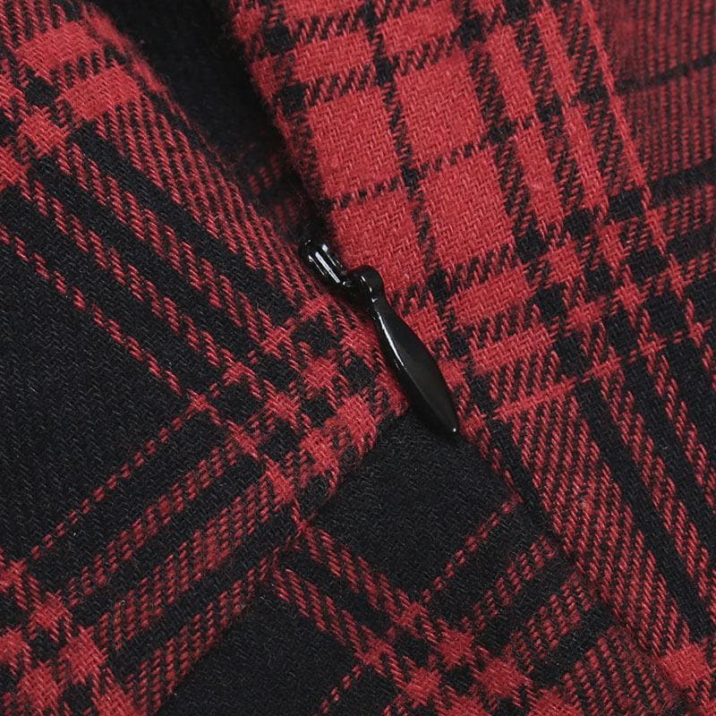Plaid Corset Lace Up Grommet Tiered Lace Hem Mini Dress
