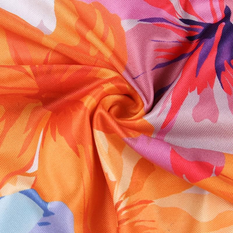 Strapless Tropical Floral Print Ruched Asymmetric Hem Mini Dress