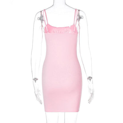 Beaded Square Neck Backless Cami Mini Dress