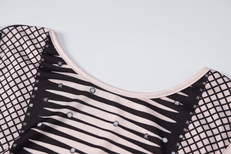 Crew Neck Rhinestone Lattice Graphic Print Open Back Sleeveless Bodycon Maxi Dress