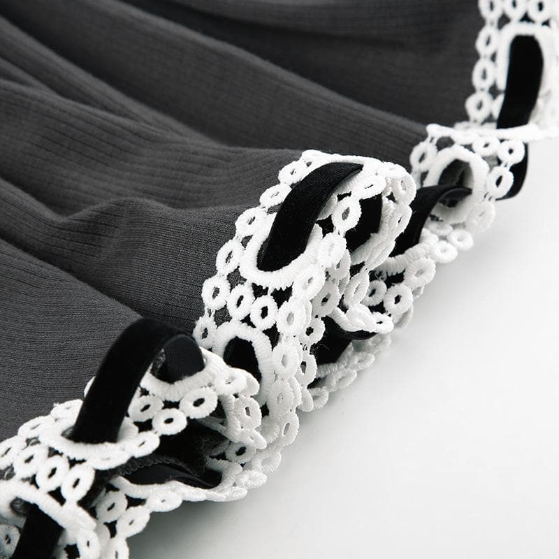 Strapless Velvet Band Bow Eyelet Lace Trim Drop Waist Tube Mini Dress