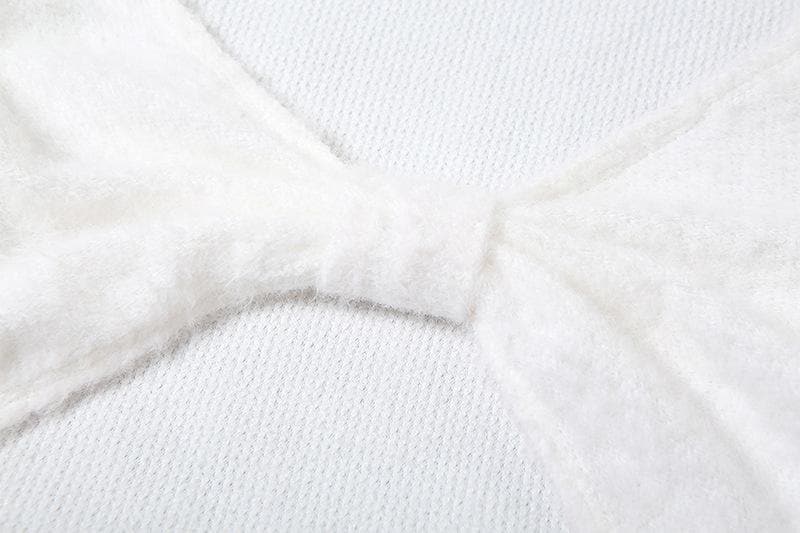 Fuzzy Bow Front Cropped Shrug High Neck Bodycon Mini Dress Set