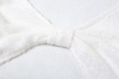 Fuzzy Bow Front Cropped Shrug High Neck Bodycon Mini Dress Set