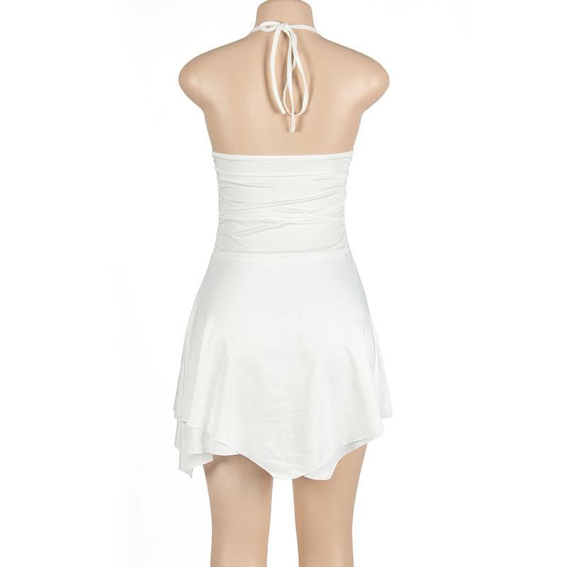 Halter Self Tie Backless Irregular Ruched Mini Dress