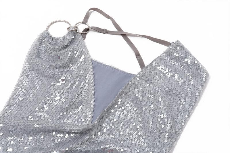 One Shoulder O Ring Keyhole Sequin Bodycon Mini Dress