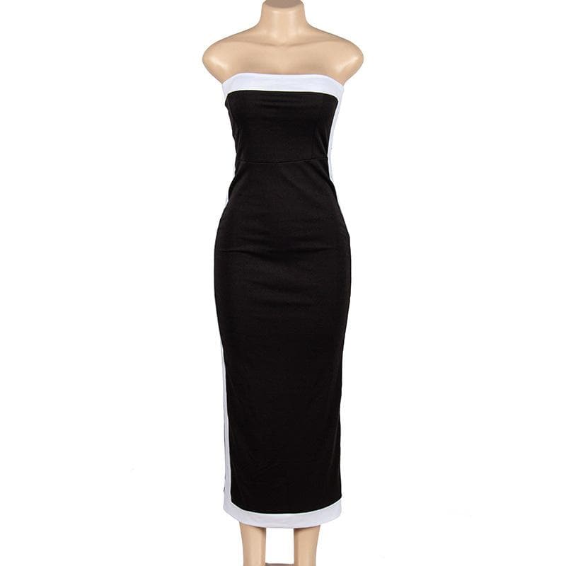 Strapless Contrast Stripe Panel Zip Back Tube Maxi Dress