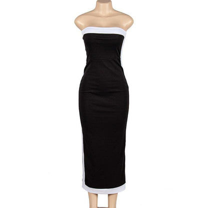 Strapless Contrast Stripe Panel Zip Back Tube Maxi Dress