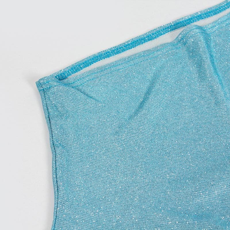One Shoulder Shimmer Knit Glitter Texture Bodycon Mini Dress