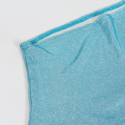 One Shoulder Shimmer Knit Glitter Texture Bodycon Mini Dress