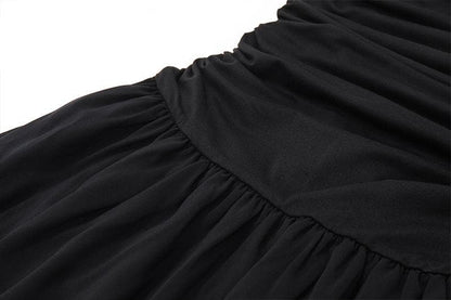 Square Neck Wide Strap Ruched Bodice Dropped Waist Gathered Maxi Dress