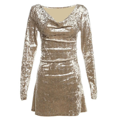 Cowl Neck Cutout Long Sleeve Velvet Mini Dress