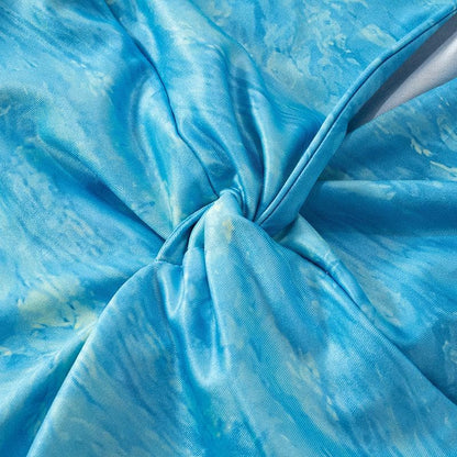Deep V-Neck Keyhole Twist Front Marble Print Satin Maxi Dress