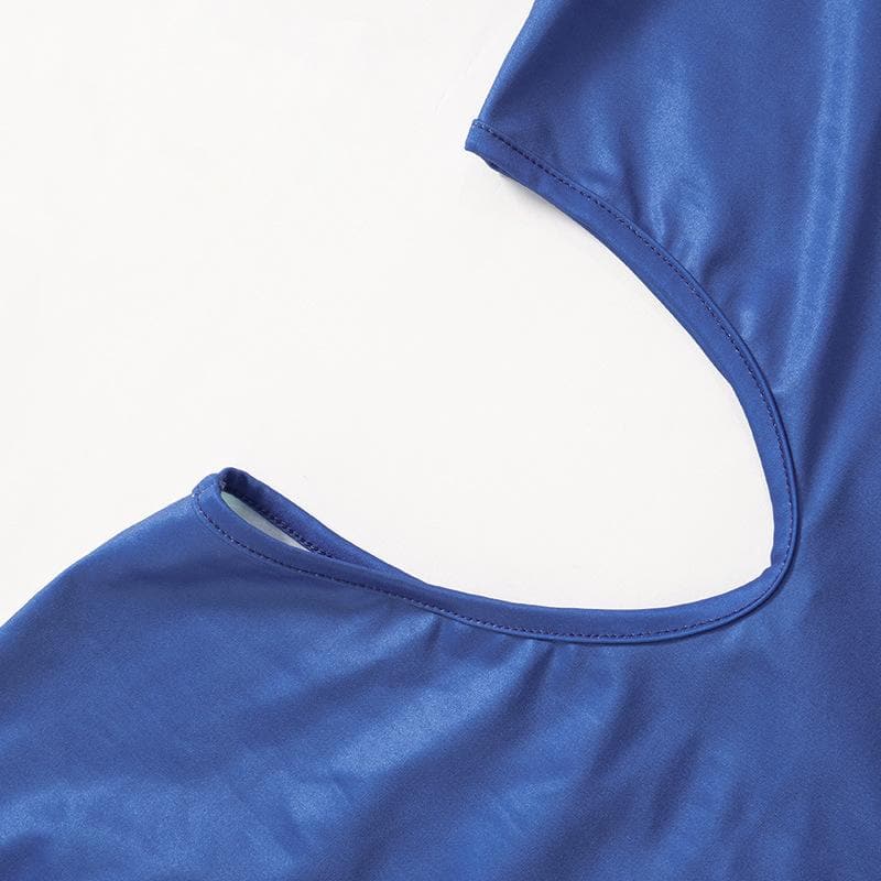 Mock Neck One-Sleeve Mesh Side Cutout Ombre Bodycon Maxi Dress