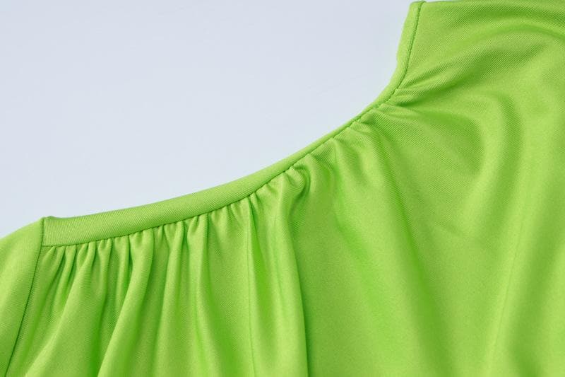 Mock Neck Diagonal Ruched Long Sleeve Bodycon Mini Dress