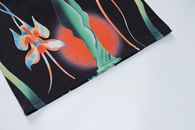 Crew Neck Long Sleeve Psychedelic Graphic Print Bodycon Maxi Dress