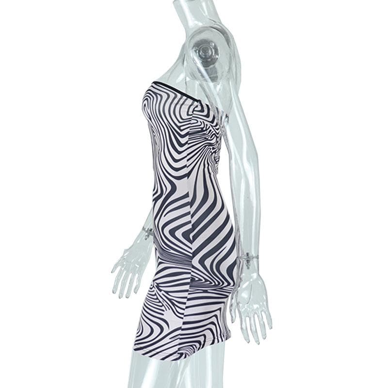 Strapless Swirl Print Keyhole Cutout Bodycon Mini Dress