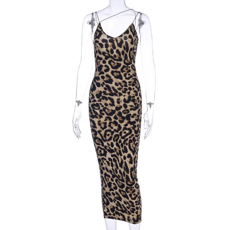 Print Contrast Spaghetti Strap U Neck Backless Midi Dress