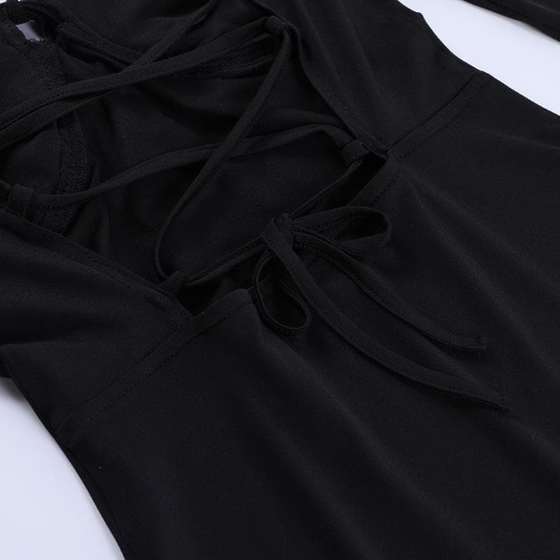 Sweetheart Tie Front Cold Shoulder Long Sleeve A-Line Mini Dress