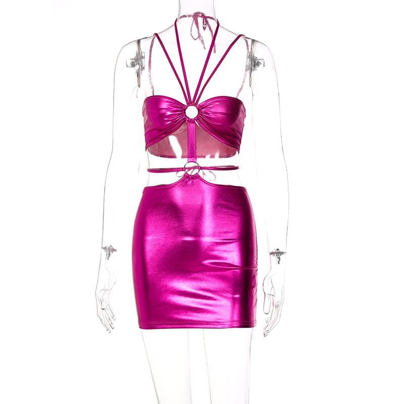 Halter O-Ring Strappy Midriff Cutout Open Front Bodycon Mini Dress