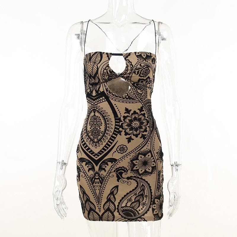 Paisley Print Crisscross Strap Cut Out Cami Bodycon Mini Dress