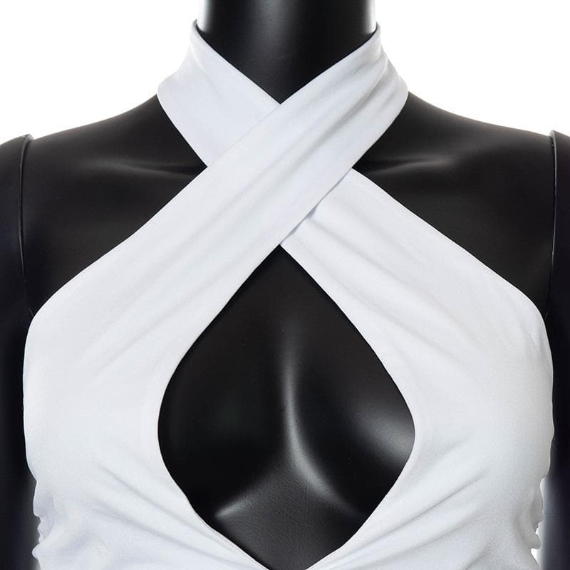 Crisscross Halter V-Neck Keyhole Chest Cutout Ruched Bodycon Mini Dress