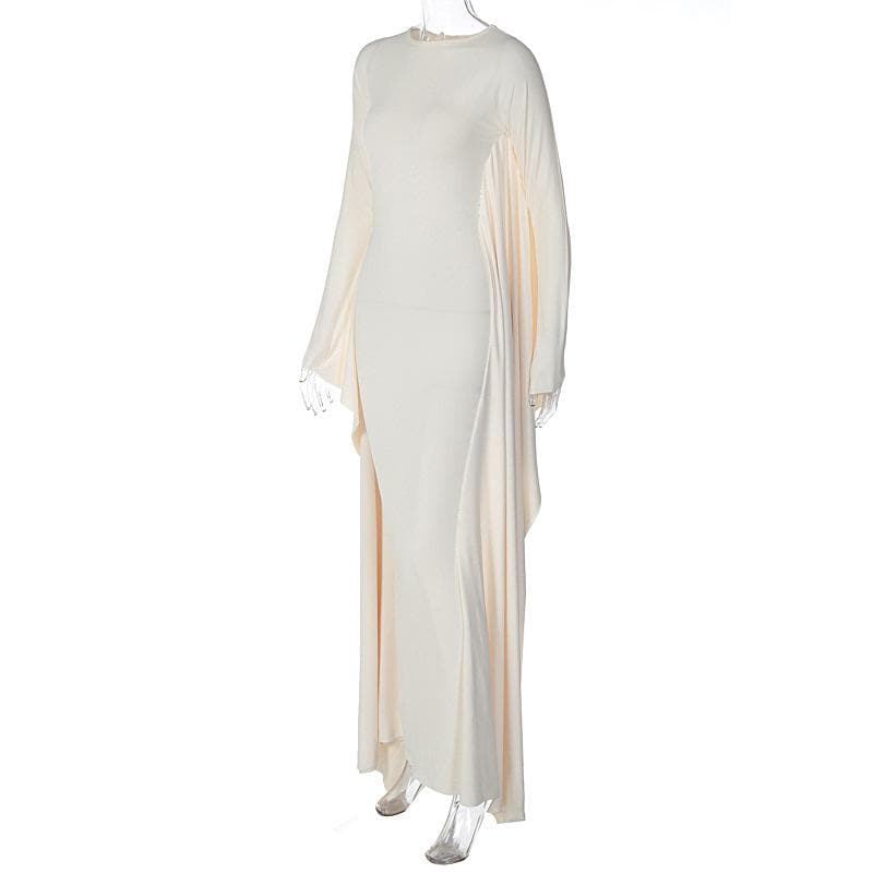 Long Sleeve Crew Neck Draped Side Panel Bodycon Maxi Dress