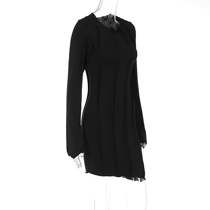 Stitch Crewneck Exposed Seam Long Sleeve Mini Dress