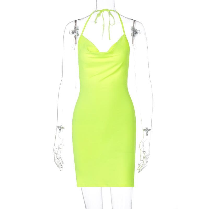 Halter Cowl Neck Tie Back Bodycon Mini Dress