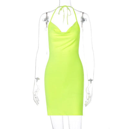 Halter Cowl Neck Tie Back Bodycon Mini Dress