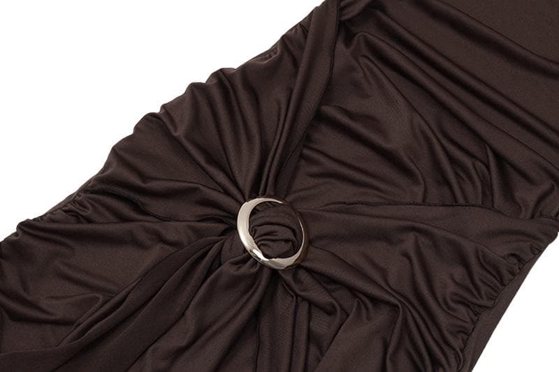 Cowl Neck Halter Ruched Buckle Side Drape Mini Dress