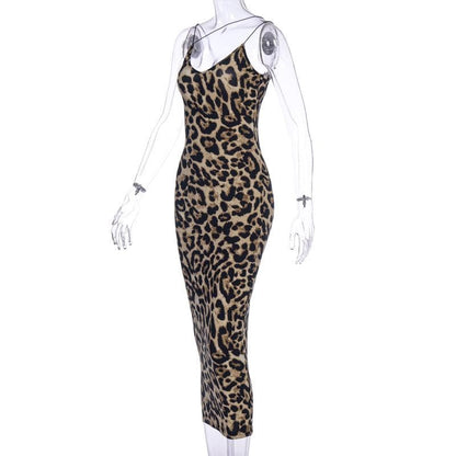 Print Contrast Spaghetti Strap U Neck Backless Midi Dress