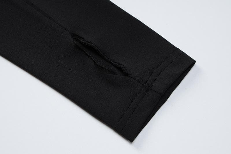 Side Contrast Panel Crew Neck Long Sleeve Bodycon Maxi Dress