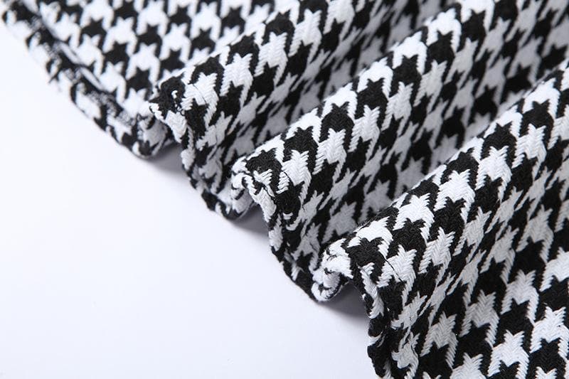 Square Neck Sleeveless Houndstooth Fit and Flare Mini Dress