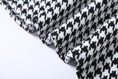 Square Neck Sleeveless Houndstooth Fit and Flare Mini Dress