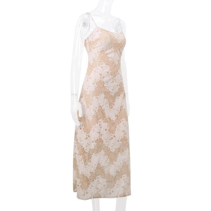 Floral Lace Open Back Ribbon Corset Lace Up Maxi Dress
